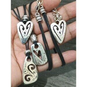 Brighton Brazilian Heart Pendant Triple Strand Black Cord Retired Necklace